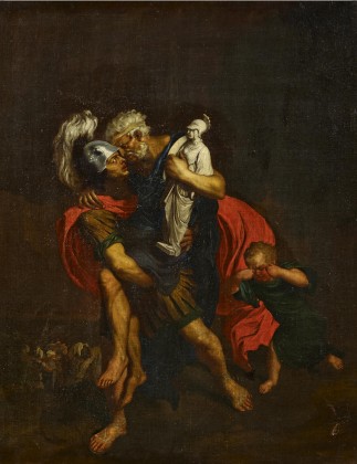 Aeneas flieht mit Anchises aus dem Troja