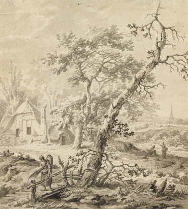 Dutch Landscape with Farmhouse and Brushwood Collector