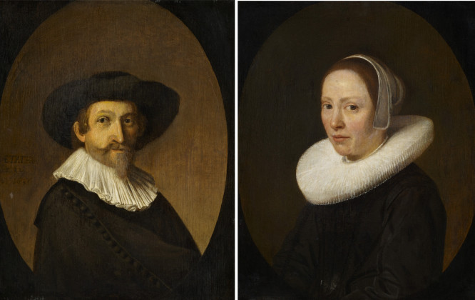 Zwei Gemälde: Damen- und Herrenportrait