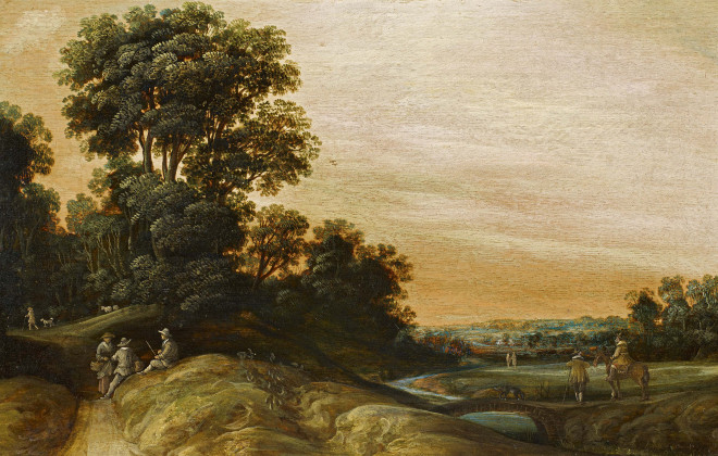 Wide Landscape with Travellers at a Stream