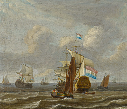 Küstenschiffe und Segler auf dem Wasser