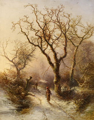 Winter Evening with Brushwood Collectors in an Oak Forest