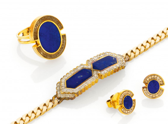 Lapis-Lazuli-Set: Armband, Ring und Ohrstecker