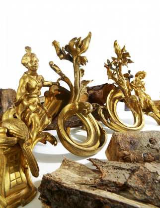 Paar Kaminböcke mit sitzendem Chinesenpaar Style Louis XV