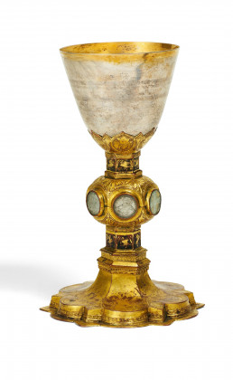 Chalice made of gilt copper, coloured enamel, partially gilt silver and glass