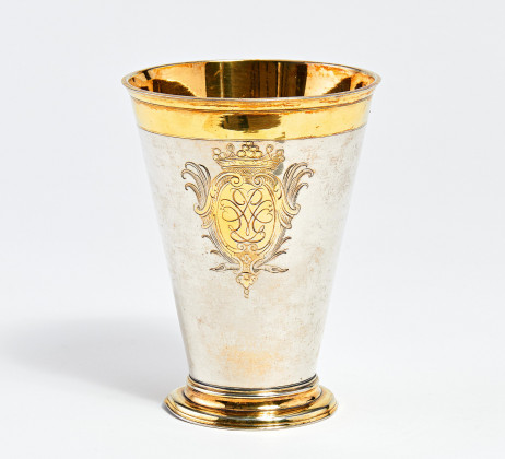 Partially gilt silver beaker with monogram