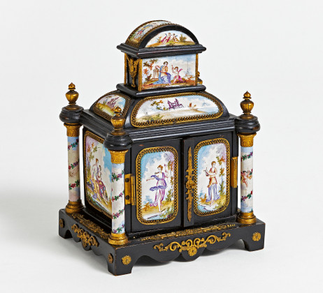 Miniature cabinets with mythological scenes made of ebonized wood with enamel plaques