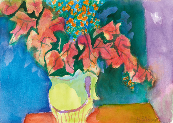"Gelbe Vase mit roten Blättern"