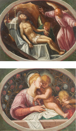 Zwei Gemälde: Madonna mit Kind und Johannesknaben. / Beweinung Christi
