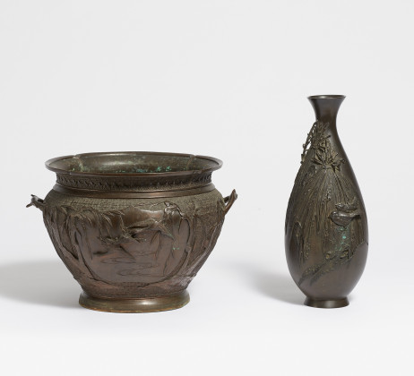 Vase und Cachepot mit Vögeln