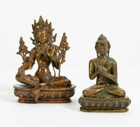 Grüne Tara und Buddha Shakyamuni mit dharmachakra mudra