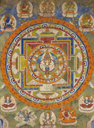 Thangka des elfköpfigen Avalokiteshvara in einem Mandala