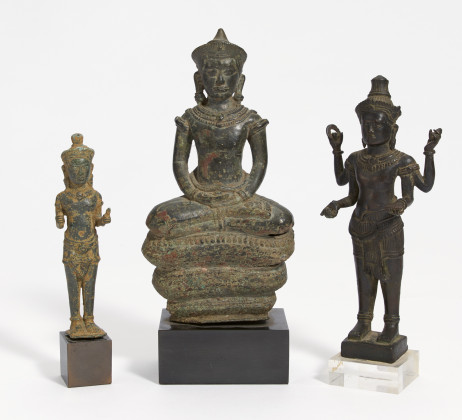 Standing four armed Vishnu and Buddha on snake throne