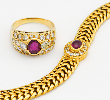 Konvolut: Rubin-Diamant-Ring und Armband