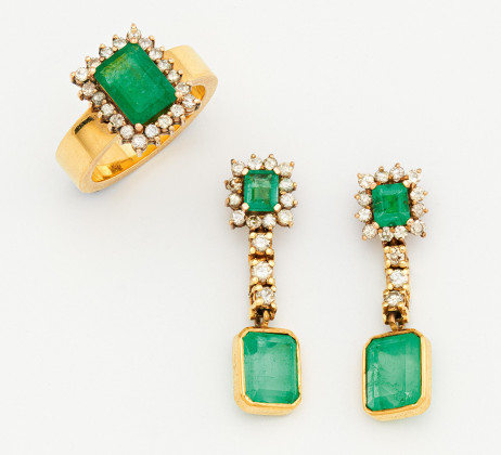 Smaragd-Set: Ring und Ohrgehänge