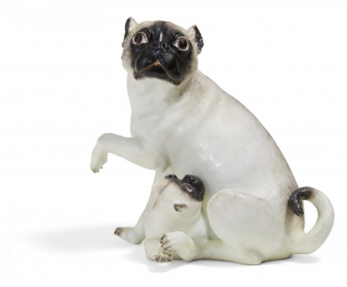Porcelain pug with pup