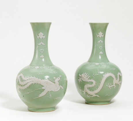 Paar shangping-Vasen mit Drache und Phönix