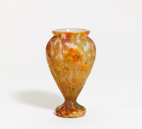 Glass vase with thistle decor