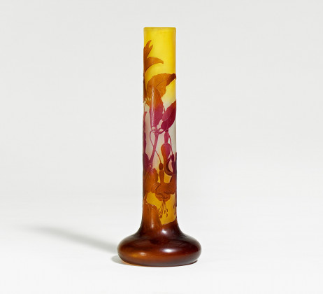 Glass stem vase with fuchsias