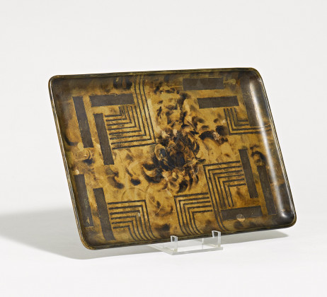 Small patinated brass Art Deco tray with graphic decor