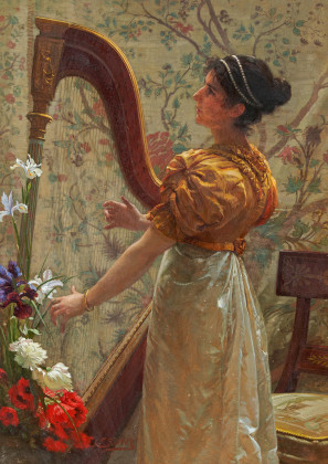A Young Lady Playing the Harp