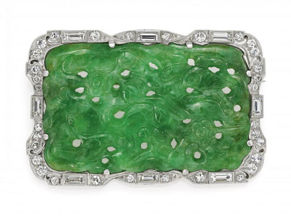 Jade-Diamant-Brosche