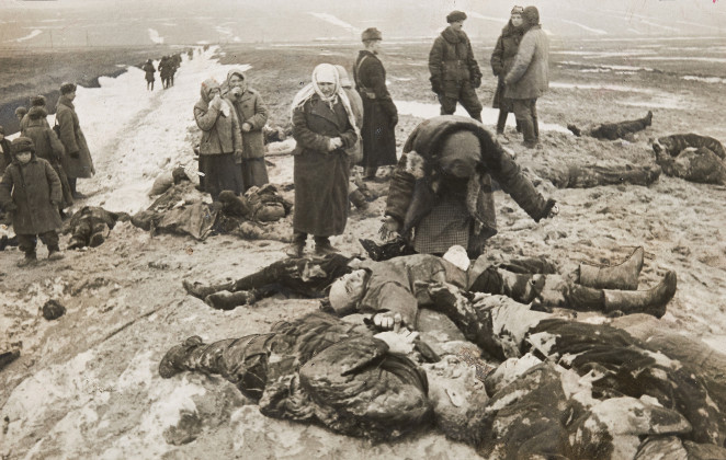 Hitlerites' atrocities in Kerch. Bodies of Kerch residents shot by Germans