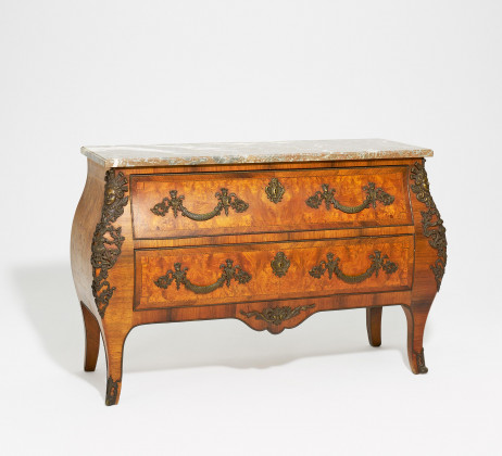 Baroque style oak, ash and maple wood commode