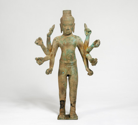 Very rare bronze figure of the standing and eight-armed Vishnu