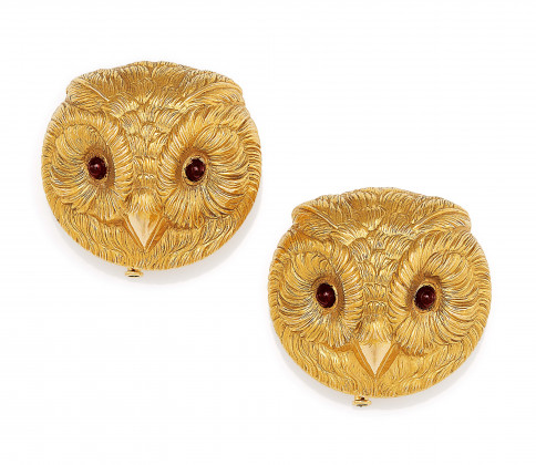 Two Brooches with Owl Faces