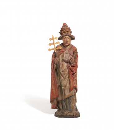 Statue des Heiligen Papstes Cornelius mit Kreuzstab und Horn