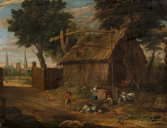 Dutch Homestead with Fountain at the Gates of a Town