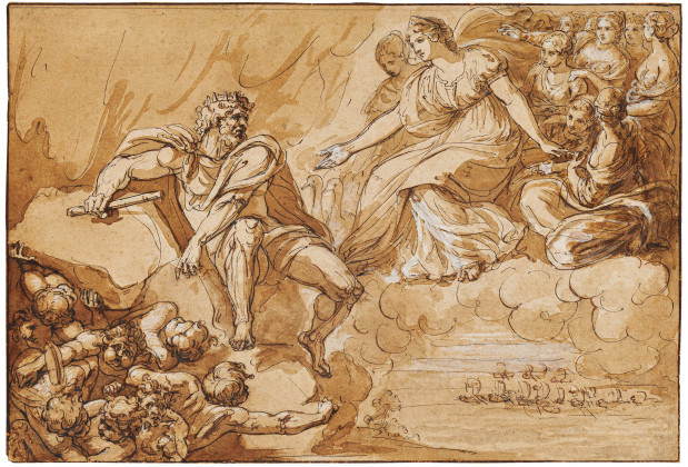 Juno bittet Aeolus darum, die Winde freizugeben, um Aeneas' Schiffe zu versenken