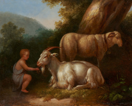 Ziege und Schaf mit einem Knaben