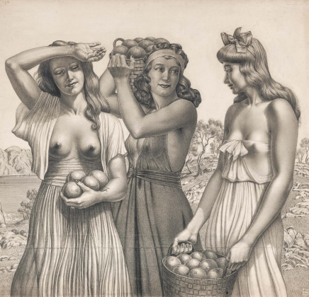 Drei junge Damen mit Orangen