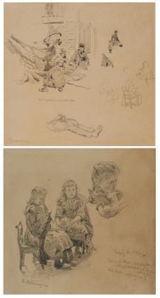 Konvolut aus zwei Zeichnungen: Figurenstudie zu "Chioggia" und Figurenstudie eines sitzenden Mädchens