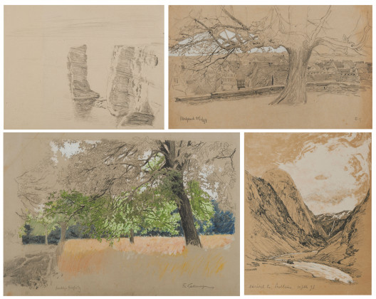 Konvolut aus vier Arbeiten: "Helgoland"; "Naeroedal bei Stalheim"; "Bäume Königsbach"; "Königsbach"