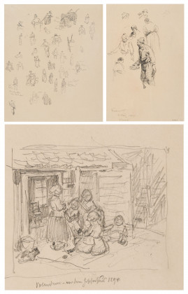 Konvolut aus drei Zeichnungen: "Vor dem Fischerhaus (Volendam"), "Chioggia" und Figurenstudie