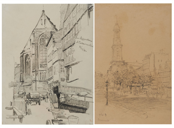 Konvolut aus zwei Zeichnung: "Am Zippelhaus" und "Schaarmarkt, Hamburg"