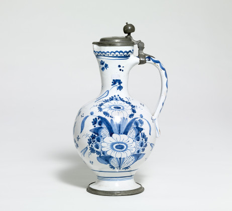 Narrow-Necked ceramic Jug with flower boquets and singing bird