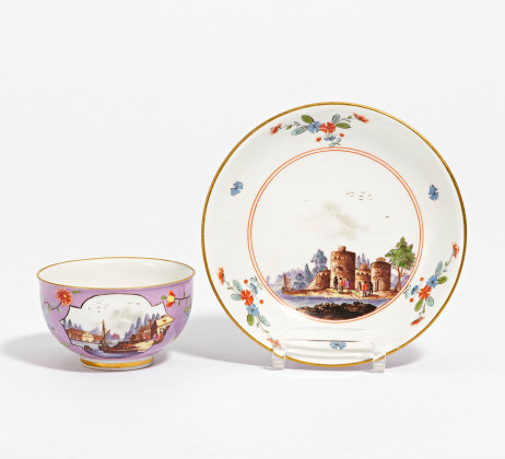 Tea bowl and saucer with merchant navy scenes