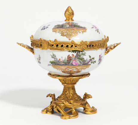 Large Lidded Bowl with Watteau Scenes