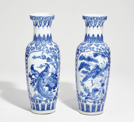 Pair of large blue and white floor vases