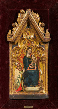 Thronende Madonna mit Kind, segnendem Erlöser, Engeln und einem heiligen Bischof