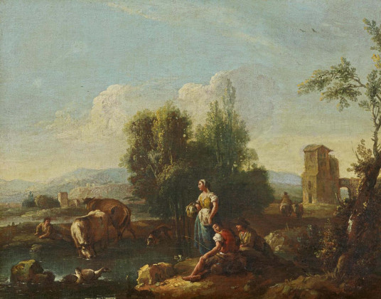 Italian Landscape with Shepherds at a Ford