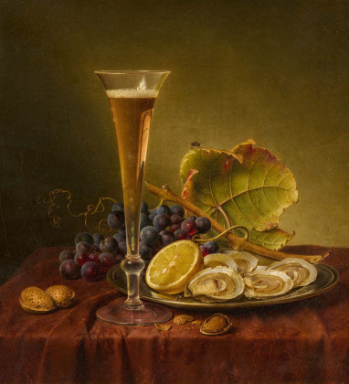 Still Life with Almonds, Oysters, Grapes and a Champagne Flute