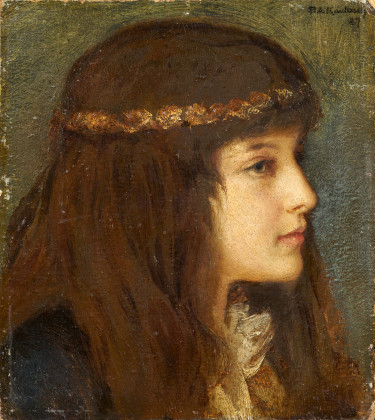 Porträt eines Mädchens mit Blumenkranz im Haar