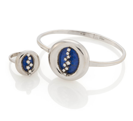 Lapislazuli-Diamant-Set: Armreif und Ring