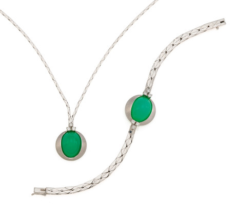 Chrysoprase-Diamond-Set: Necklace and Bracelet