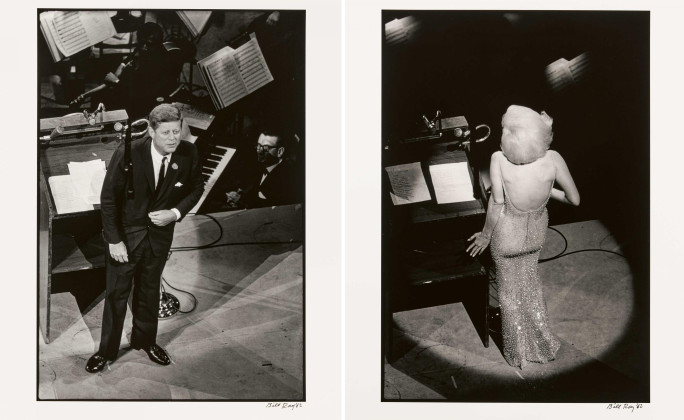 President John F. Kennedy after Marylin Monroe sang "Happy Birthday" to him/Marylin Monroe singing "Happy Birthday" to President John F. Kennedy, Madison Square Garden, N.Y. 1962